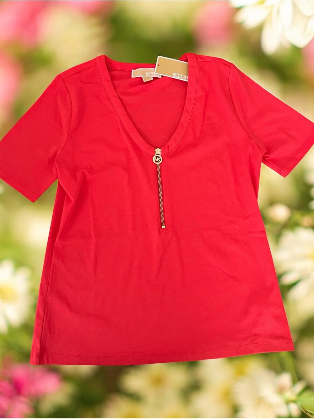 Michael Kors M Red V-Neck Zip Front Women’s Top